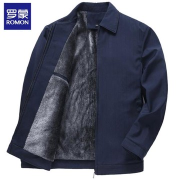羅蒙中老年爸爸加絨夾克外套冬季加厚商務休閑翻領秋冬裝父親上衣