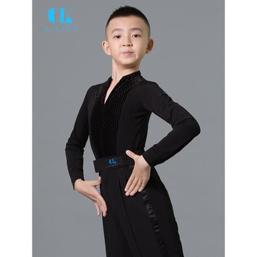 茜卡索 拉丁舞服男童比賽服練功服上衣男孩秋冬考級標準服G5012
