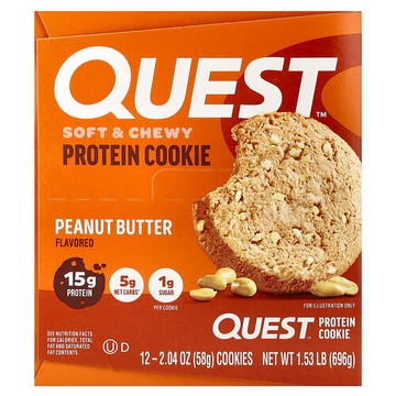 Quest Nutrition, 蛋白質曲奇，花生醬味，12 塊，每塊 2.04 盎司（58 克）