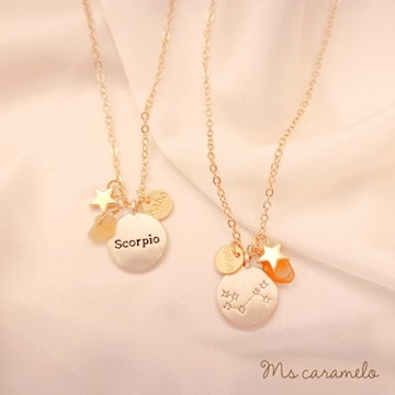 【焦糖小姐 Ms caramelo】星座項鍊 11月天蠍座項鍊 Scorpio 黃玉石&鋯石項鍊 (可雙面配戴)