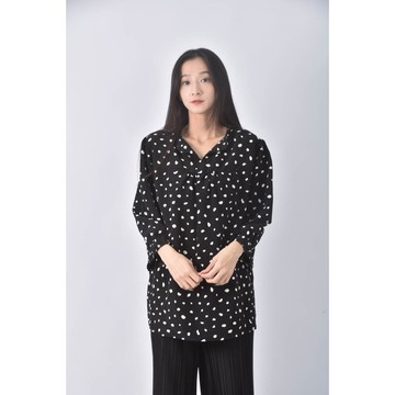 (XL) lativ點點黑色長袖上衣二手衣