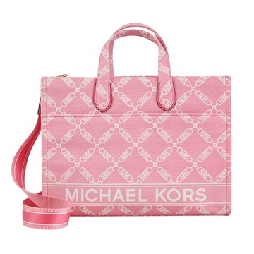 MICHAEL KORS GIGI 品牌緹花LOGO兩用大容量托特包.玫瑰粉