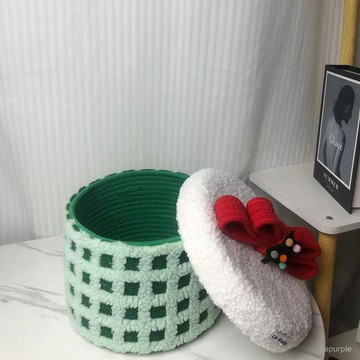 聖誕禮品包裝棉繩編織棉綫收納筐桌麵化妝品儲物籃零食節日禮物盒 PVFJ
