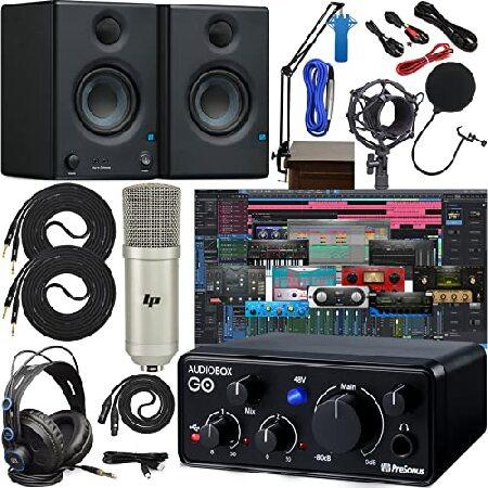 Presonus AudioBox GO Mobile 2x2 USB Audio Recording Interface with Creative Software Kit and Studio Bundle and Eris E3.5 Pair Studio Monitors and Adju