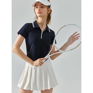 專業網球服羽毛球服套裝女藍色短袖吸汗速干運動polo衫T恤百褶裙