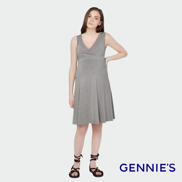 Gennies奇妮 深V無袖哺乳洋裝(灰T1J10)