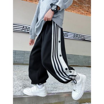 男大童春秋季運動排扣衛褲2025新款寬松長褲兒童男孩秋裝帥氣褲子