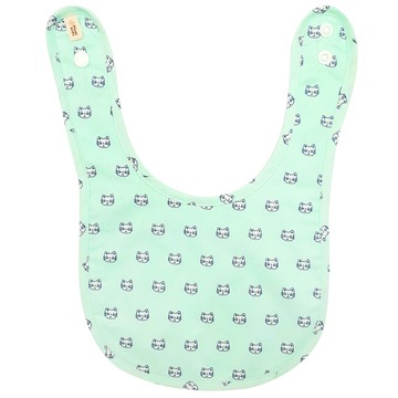 Plum Kids - 雙層豆豆圍兜-鬍鬚貓-青綠