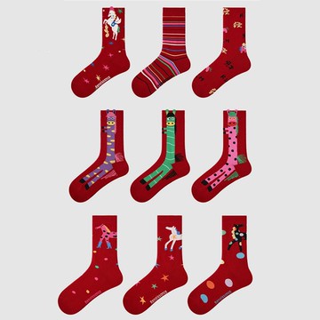 新年襪子 馬年襪子女款 秋冬生日中筒襪3雙組合襪  過年喜慶大紅