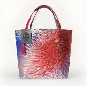 獨一無二真絲和服袋帶托特包, 日本手工刺繡升級改造包, 和風藝術