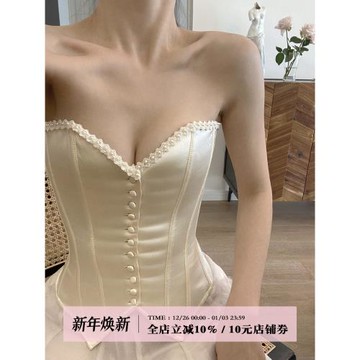 (免運)芍子【復古真絲】原創法式宮廷風魚骨胸衣女小眾修身吊帶打底上衣