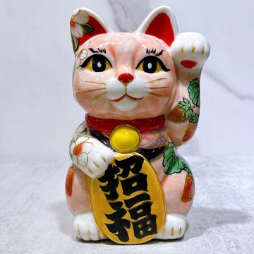【莓櫻綻福】日本清水燒招財貓 | 粉地櫻莓