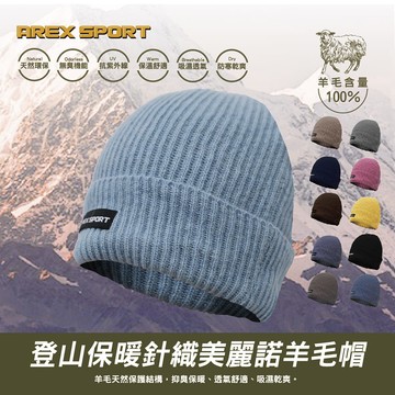 【AREXSPORT】登山健行保暖針織羊毛帽 抑菌除臭//登山/健行百岳攀岩 100%美麗諾羊毛 出國