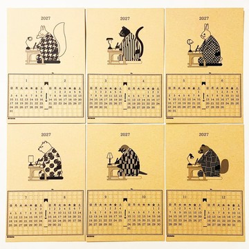 2027 年 文豪暦原稿用紙 月曆 工藝版 狐狸 貓 兔 熊 麻雀 狸 萬年筆 墨水 手帳 年賀狀 新年 羊年