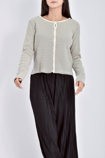 (S) sleek排扣條紋白色長袖上衣