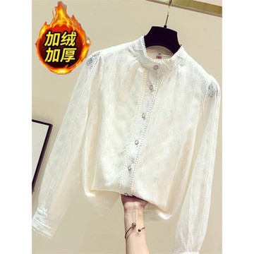 法式立領蕾絲上衣女長袖別致漂亮加絨內搭時尚洋氣減齡打底衫通勤