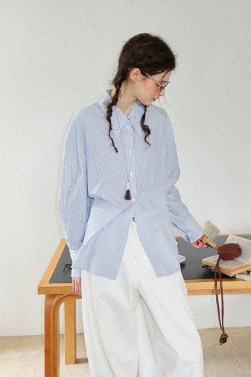 nordic / 後背開叉條紋襯衫