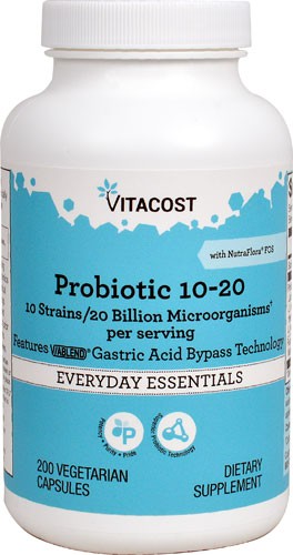 Vitacost Probiotic 10-20 10 Strains 20 billion CFU per serving - 200 Vegetarian Capsules