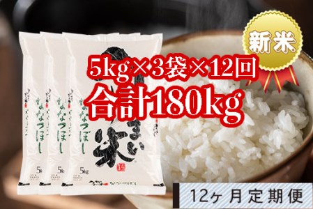 うりゅう米「ななつぼし」5kg×3袋 定期便！毎月1回・計12回お届け