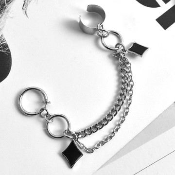 耳骨夾 黑色菱形合金雙耳夾【NDF95】