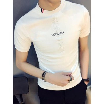 夏季新款個性時尚修身短袖男T恤韓版緊身半高領打底衫體恤潮半袖