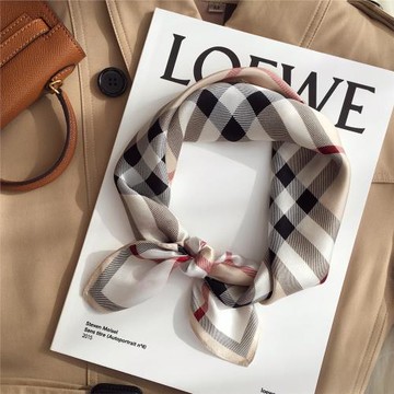 杭州絲綢明星同款經典格子圍巾小領巾真絲桑蠶絲絲巾女53cm小方巾