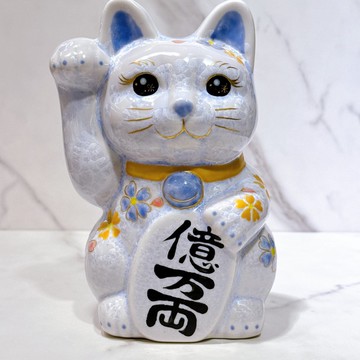 【櫻彩億両】日本清水燒招財貓 | 花結晶 藤 億万両 体花 特大 右