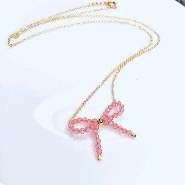 金銀財寶 14K粉尖晶蝴蝶款項鍊