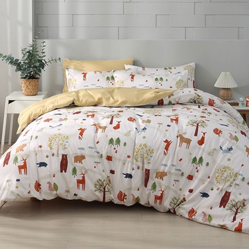 鴻宇 100%精梳棉 美國棉 呼嚕森林 米 雙人特大四件式兩用被床包組