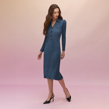 SO NICE 輕奢翻領修身顯瘦壓褶洋裝