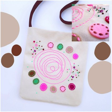 手工刺繡 Handmade 托特包，14 盎司帆布材質，設計可愛獨特，尺寸 12x13.5 英吋。