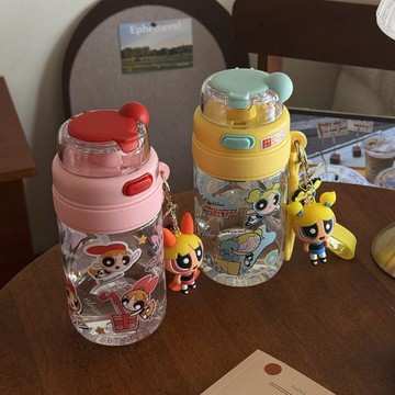 可愛飛天小女警tritan吸管杯夏日女生便攜高顏值水杯兒童學生杯子