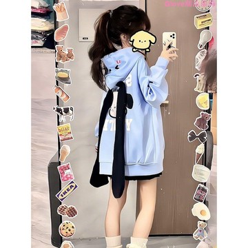 🌷台灣出貨🌷設計感小眾可愛帕恰狗慵懶寬松oversize學生長耳朵連帽衛衣外套女 秋裝 打底衫 外套女 長袖上衣女 百搭