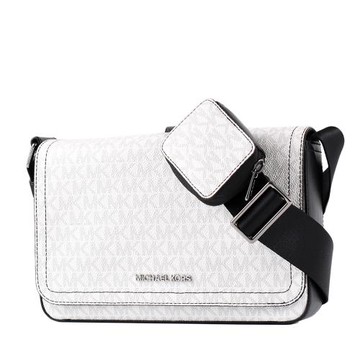 MICHAEL KORS 男款 COOPER 緹花LOGO防刮翻蓋斜背包-白色/附活動零錢袋