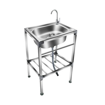 廚房陽臺不銹鋼洗菜洗手洗碗盆帶支架水槽大單槽水池子帶架子菜盆[DD160109]