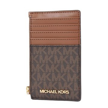 MICHAEL KORS 緹花LOGO防刮證件/拉鍊零錢包-焦糖色