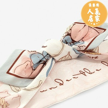 絲巾 知霧原創甜粉山茶絲巾小長條女細窄編髮髮帶高級感綁包包絲帶腰帶