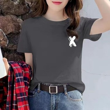 胖胖美依 T恤 短袖上衣 上M-2XL純棉短袖正肩t恤女夏季寬鬆顯瘦小衆簡約百搭上衣-3211.