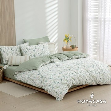 HOYACASA 精梳棉兩用被床包組(天絲入棉30%)｜綠映詩韻｜(單人/雙人/加大)