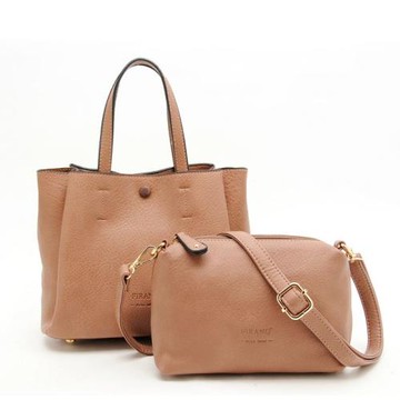 FIRANO  軟皮革附斜背包磁扣子母手提包(摩卡咖)小款