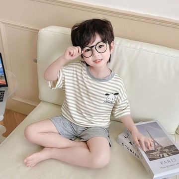 ❤️AL❤️ 兒童睡衣 男童睡衣 兒童夏季睡衣 冰絲兒童睡衣男童夏季薄款短袖空調家居服卡通套裝小童男孩中小童