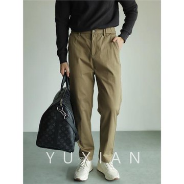 YUXIAN秋冬抗皺微彈男士九分長褲微錐直筒修身百搭休閑商務純色