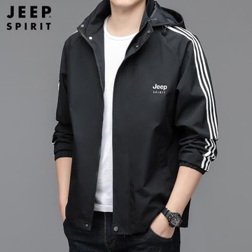 JEEP SPIRIT男士夾克春秋季連帽潮牌寬松休閑沖鋒上衣服外套男裝