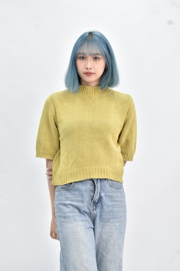 (F) grl 棉質微高領棕色短袖上衣