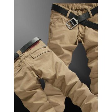 YEZOE彈力美式男士休閑褲潮牌修身小直筒褲子卡其色褲男款秋冬季