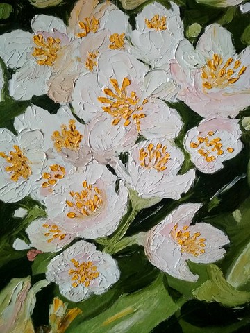 茉莉花，原創油畫，30x20 厘米，紙板，無框