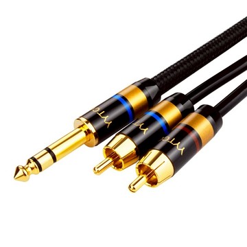 【易控王】0.5~5米 YYTCG 6.35mm轉紅白RCA音源線 鍍金接頭 金屬烤漆外殼 隔離(30-186-01)