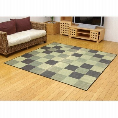 イケヒコ 純国産 い草ラグカーペット 「Fブロック2」 グレー 約191×191cm(裏:ウレタン) 幾何柄 グレー 8220620  -お取り寄せ品-