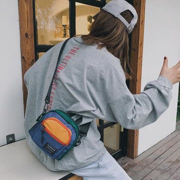 日系原宿ins超火撞色帆布小挎包女夏季百搭酷單肩斜挎蹦迪包掛包