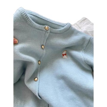 軟糯甜心針織開衫外套女2024春秋裝新款可愛小兔刺繡百搭短款上衣